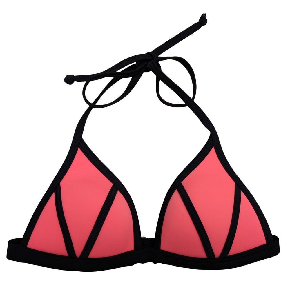 PINK Victoria's Secret Coral Triangle Bikini Top with Black Trim